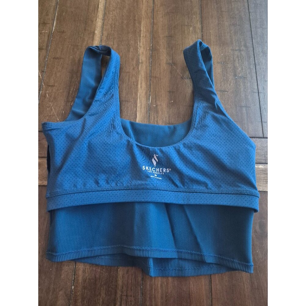 Skechers Blue Ribbed Longline Sports Bra M - Picture 5 of 6